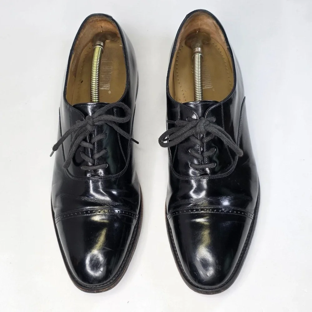 Johnston & Murphy Men's 10.5 N Black Leather Cap-toe Oxford Dress Shoes